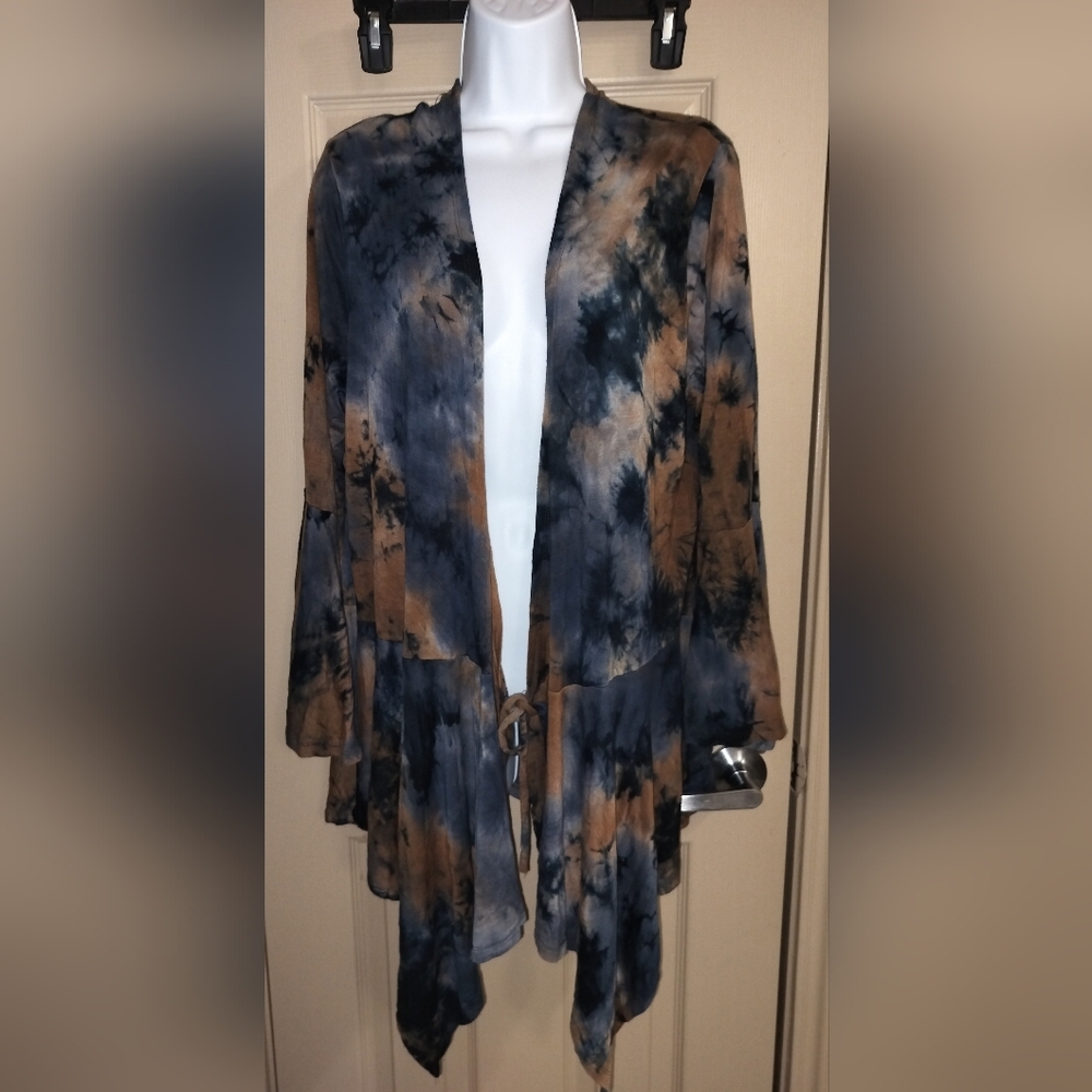 Coin 1904 Elegant Tie-Dye Open Front Cardigan Sz 1X